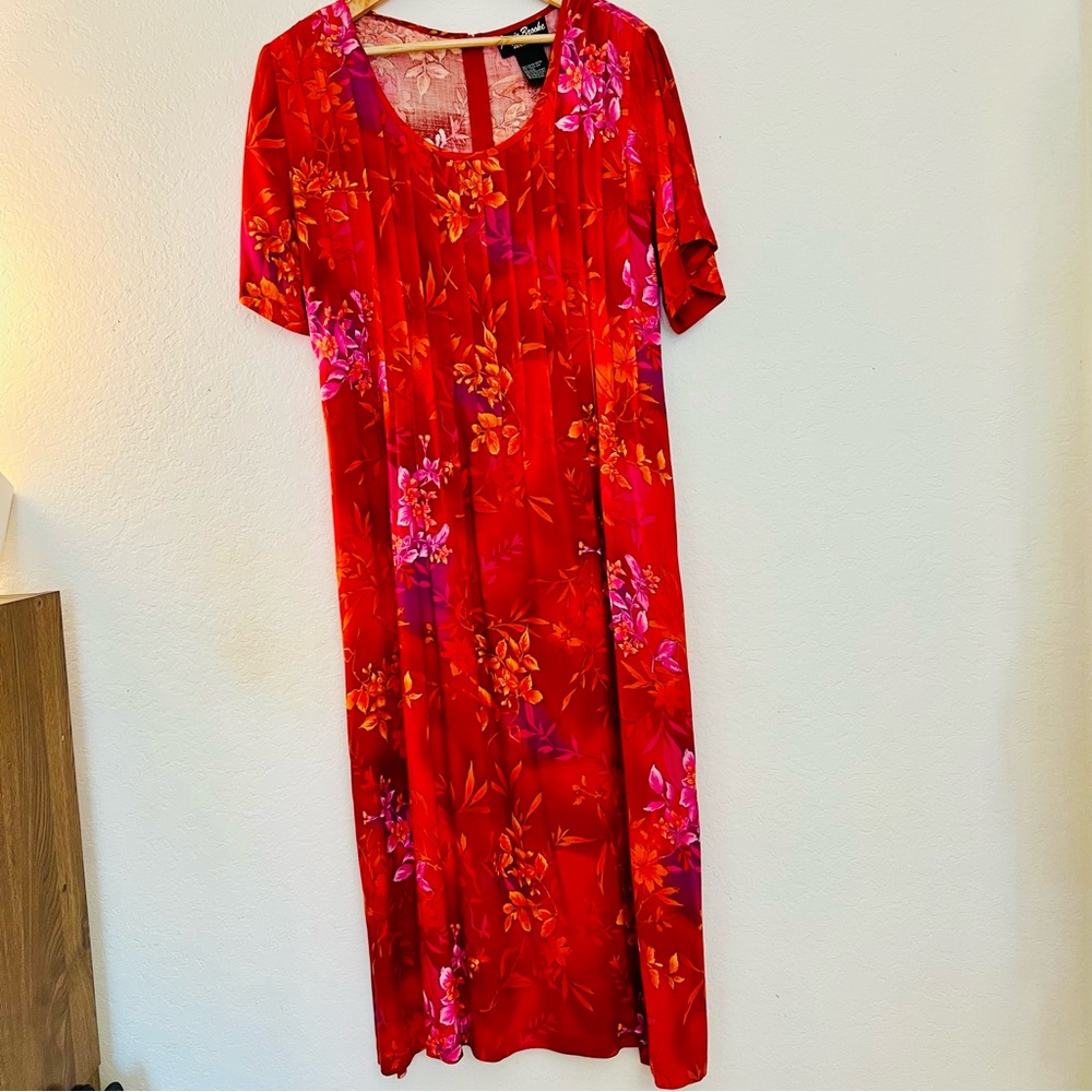 Vintage James Brooke Plus SZ 20W Vibrant Red Floral Maxi Dress